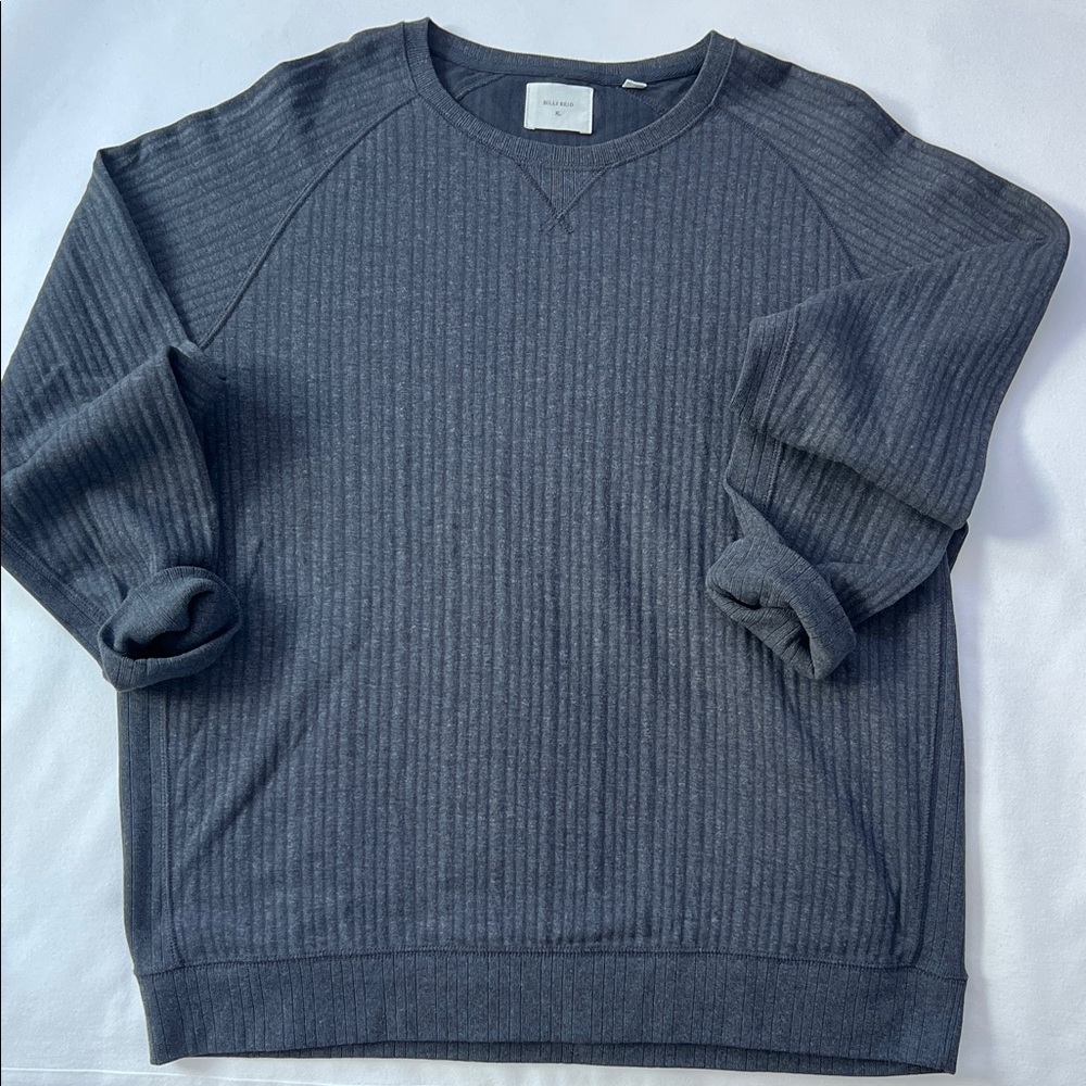 Billy Reid Men’s Ribbed Crewneck Sweatshirt - Charcoal XL New